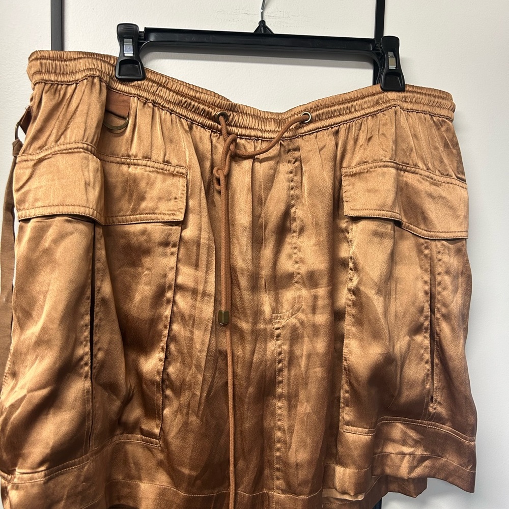Anthropologie Love The Label Gold Cargo Satin Skirt - Picture 5 of 12